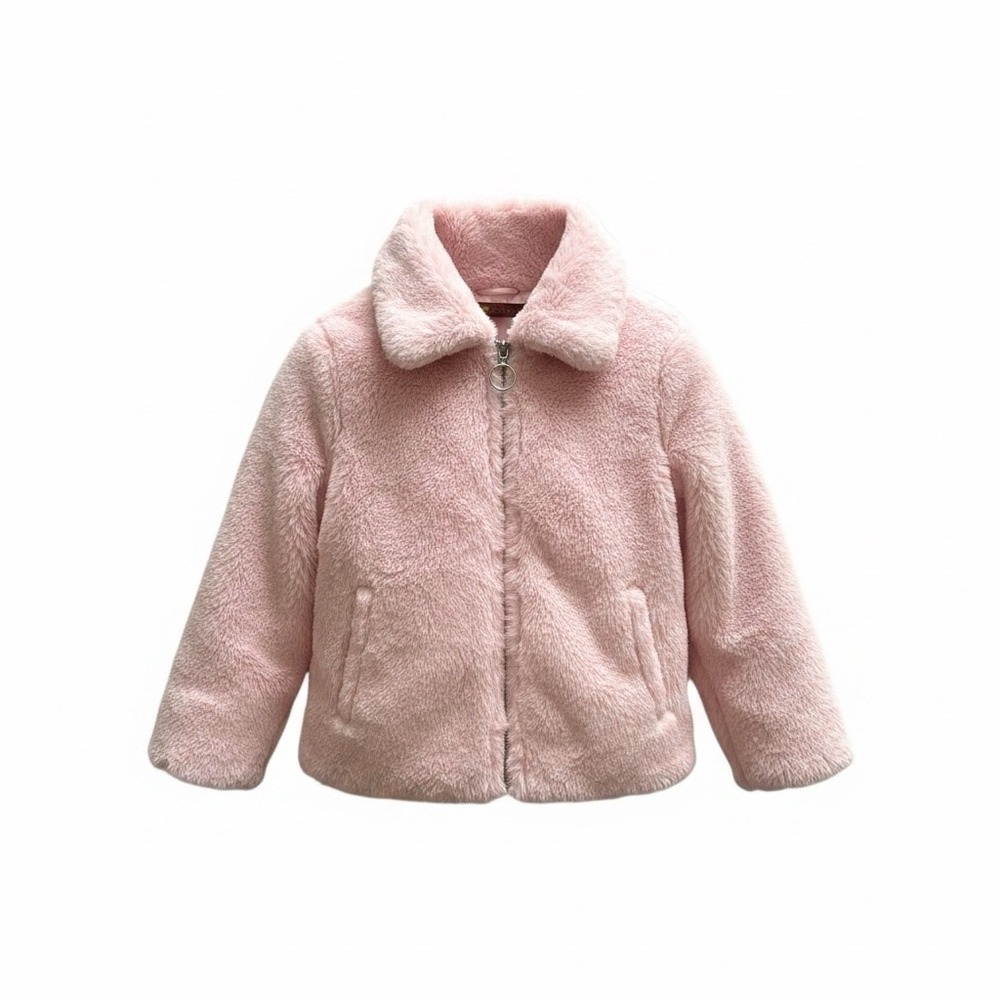 7 For All Mankind Faux Fur Jacket Kids 4T Pink EUC Teddy Zip Up